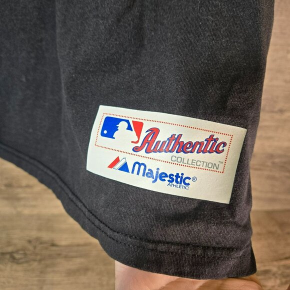 VTG Majestic SF Giants Faded Black MLB Authentic Short Sleeve T-Shirt Sz L/XL* - Picture 5 of 9